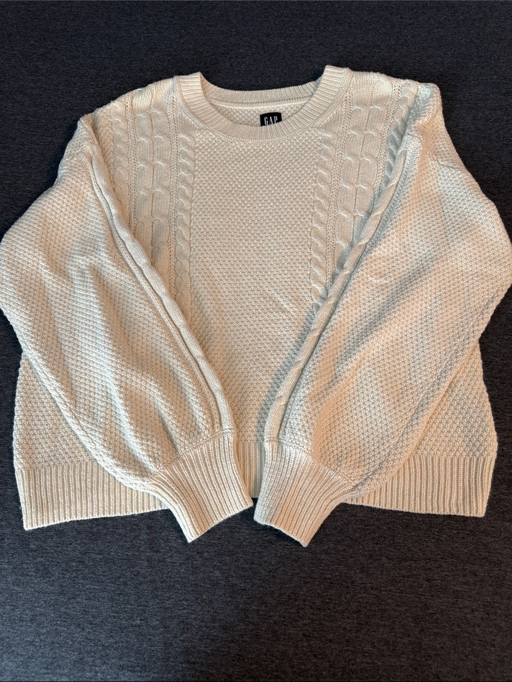 Gap Ivory Cable & Seed-Stitch Crewneck Sweater